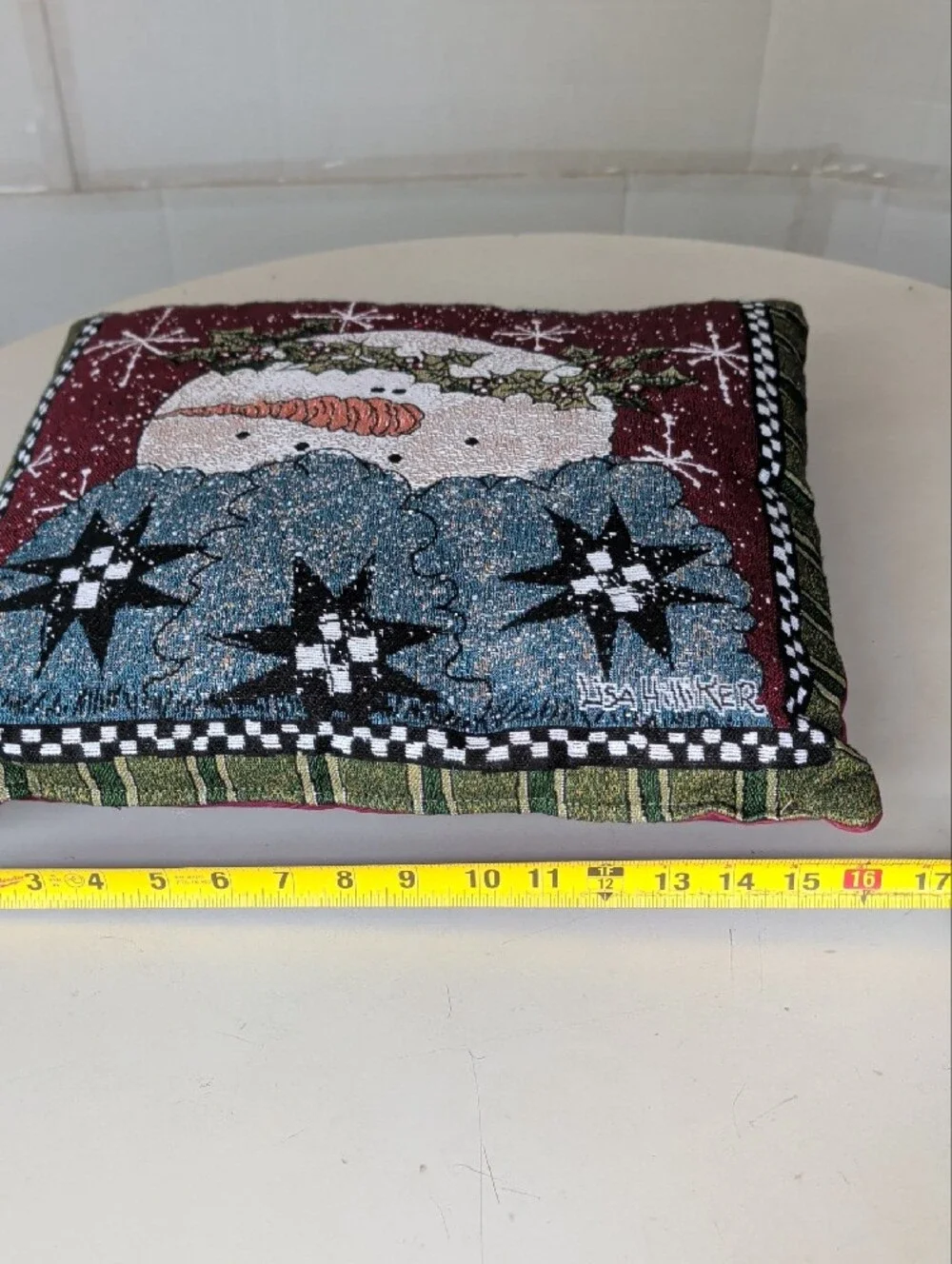 Lisa Hilliker Snowman Tapestry Holiday Pillow  Square 16